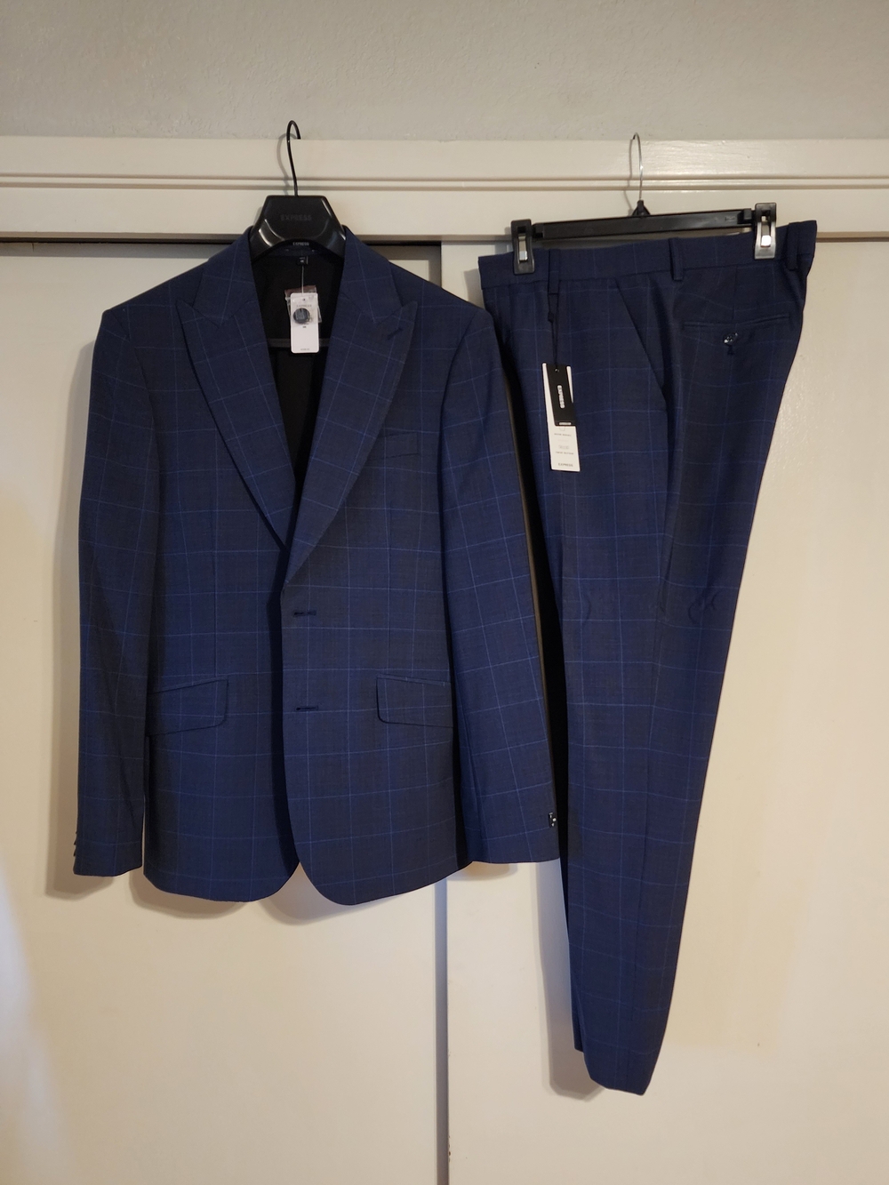 Express Men's Navy Windowpane Two-Piece Suit
